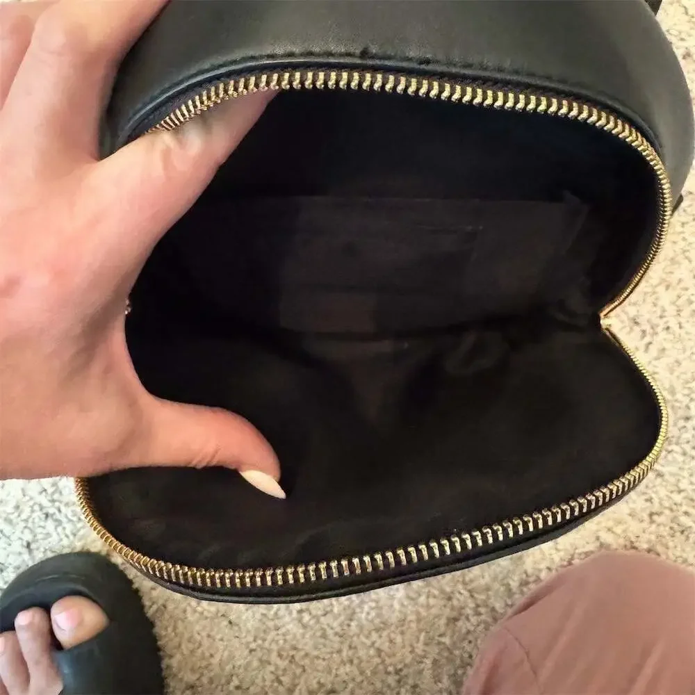 Womens Mini Backpack Purse Black Gold Ring Top Handle Double Zipper
